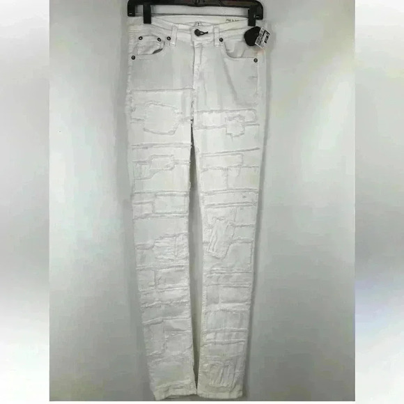 RAG +BONE TATTERED & PATCHED WHITE SKINNY JEAN SIZE 25 - Picture 8 of 9